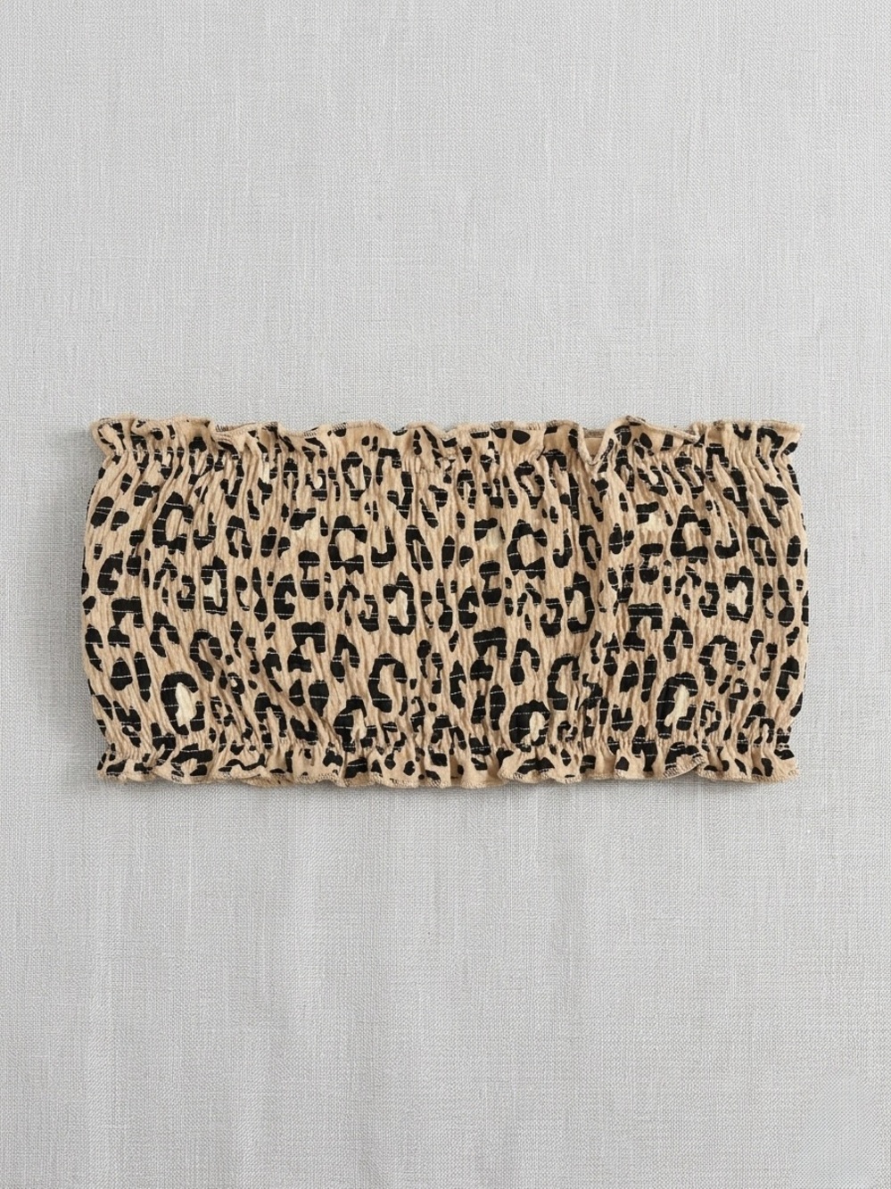 Hollister Leopard-Trim Bandeau Swim Top - Tan & Black